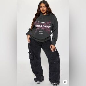 Fashion Nova Charcoal Hoodie with Pink Graphic